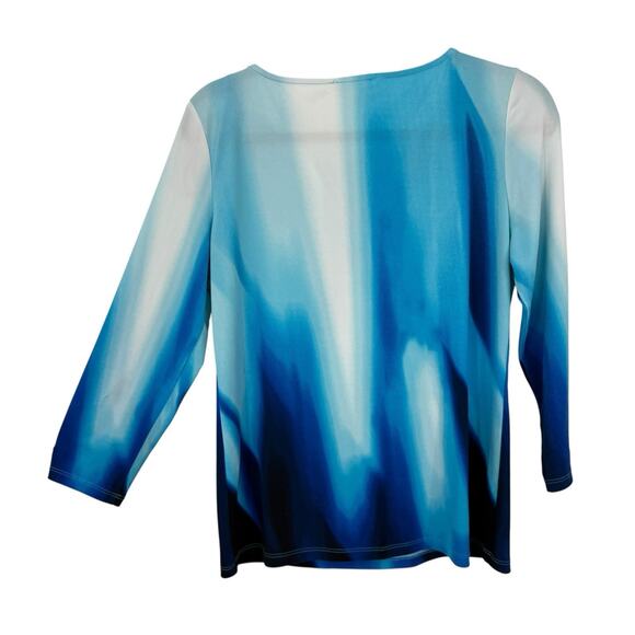 Calvin Klein Slinky knit top Women size Medium Watercolor Blue Long Sleeve - Picture 2 of 8